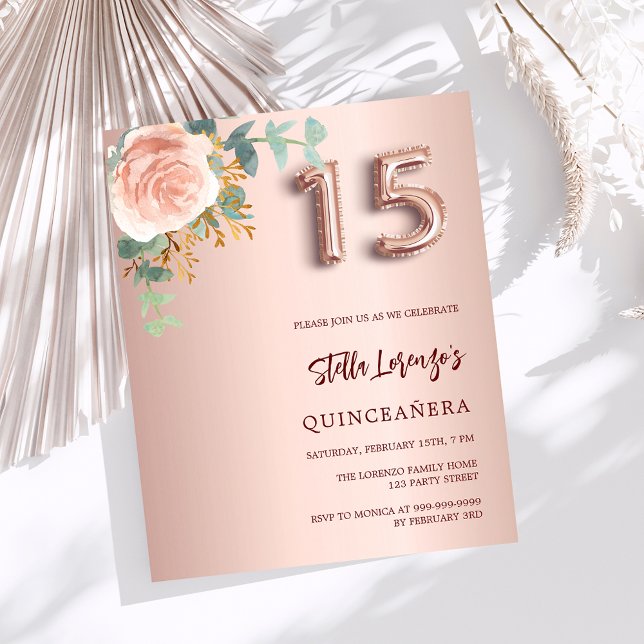 Rosa de ouro floral Quinceanera convite (Criador carregado)