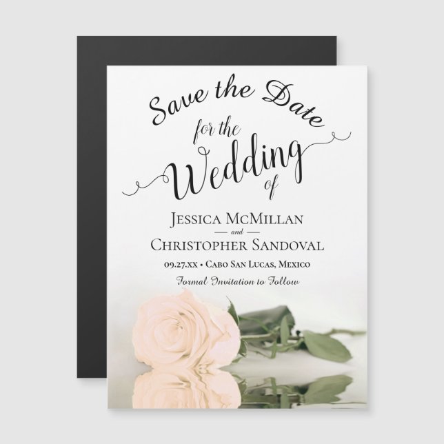 Rosa de Pêssego Elegante Salve o ímã de data (Frente/Verso)