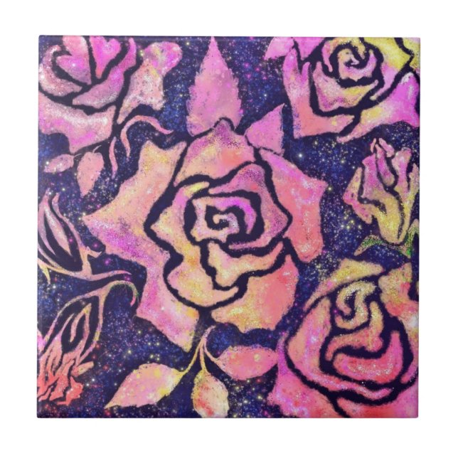 Rosa de pintura Azulejo cerâmica (Frente)
