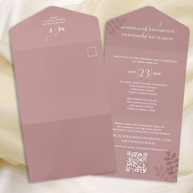 Rosa de RSVP de Código QR de Casamento Moderno (Criador carregado)