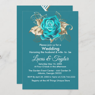 Rosa de Turquesa e Convite para Casamento de Penas