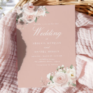 Rosa Desbotada Elegante Convite de Casamento Blush