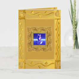 Rosa do azul no cartão dourado do quadro