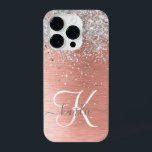 Rosa Dourada Girly Silver Glitter Sparkly<br><div class="desc">Personalize facilmente esta capa de telefone de design de chic moderna com brilho cinza bonito em prata em um fundo metálico escovado de rosa dourado.</div>