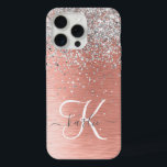 Rosa Dourada Girly Silver Glitter Sparkly<br><div class="desc">Personalize facilmente esta capa de telefone de design de chic moderna com brilho cinza bonito em prata em um fundo metálico escovado de rosa dourado.</div>