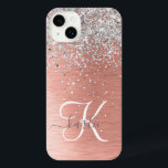 Rosa Dourada Girly Silver Glitter Sparkly<br><div class="desc">Personalize facilmente esta capa de telefone de design de chic moderna com brilho cinza bonito em prata em um fundo metálico escovado de rosa dourado.</div>