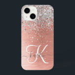 Rosa Dourada Girly Silver Glitter Sparkly<br><div class="desc">Personalize facilmente esta capa de telefone de design de chic moderna com brilho cinza bonito em prata em um fundo metálico escovado de rosa dourado.</div>