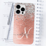 Rosa Dourada Girly Silver Glitter Sparkly<br><div class="desc">Personalize facilmente esta capa de telefone de design de chic moderna com brilho cinza bonito em prata em um fundo metálico escovado de rosa dourado.</div>