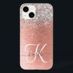 Rosa Dourada Girly Silver Glitter Sparkly<br><div class="desc">Personalize facilmente esta capa de telefone de design de chic moderna com brilho cinza bonito em prata em um fundo metálico escovado de rosa dourado.</div>