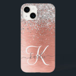 Rosa Dourada Girly Silver Glitter Sparkly<br><div class="desc">Personalize facilmente esta capa de telefone de design de chic moderna com brilho cinza bonito em prata em um fundo metálico escovado de rosa dourado.</div>