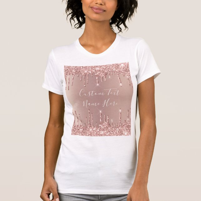 Rosa Dourada Glitter Drives T-Shirt com Texto Pers (Frente)