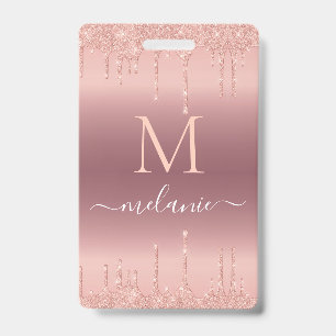 Rosa Dourada Glitter Personalizar o Crachá de Nome
