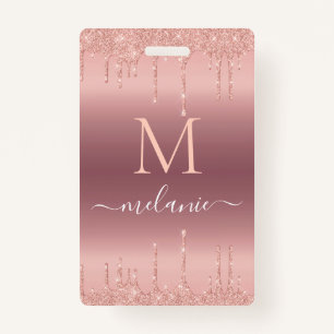 Rosa Dourada Glitter Personalizar o Crachá de Nome