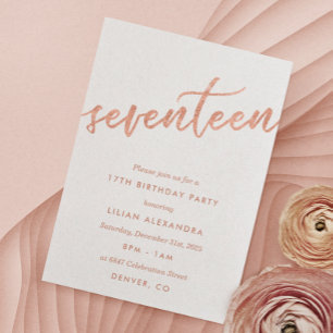 Rosa Dourado 17º Convite de aniversário Faux Foi