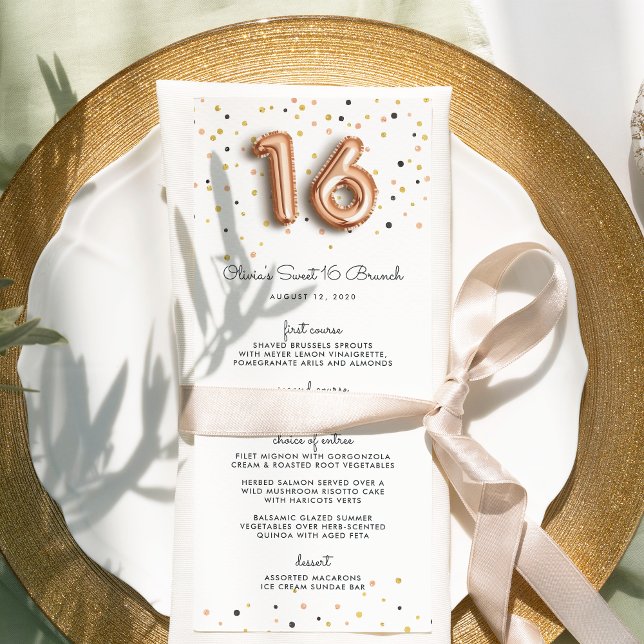 Rosa Dourado Balões Sweet 16 Menu (Criador carregado)