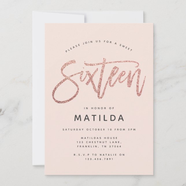 Rosa dourado brilhante moderno de 16 anos (Frente)