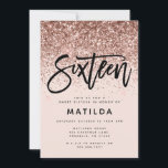 Rosa dourado brilhante moderno de 16 anos<br><div class="desc">Efeito ouro-rosa,  cinza-rosa-reluzente brilha o doce convite de 16 anos para a tipografia moderna. Mínimo moderno na design de tendência com o shchi elegante script. Parte de uma coleção de anos. Perfeito para a sua adolescente de vidro.</div>