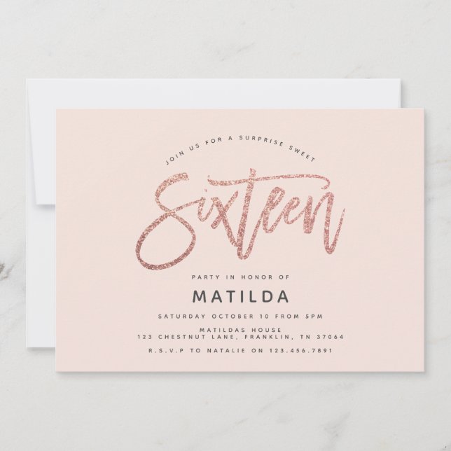 Rosa dourado brilhante surpresa doce 16 anos (Frente)