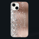 Rosa Dourado Brilho Prata Glam Feminino Assinatura<br><div class="desc">Feminino falso brilho prata cinza realces de glitter na borda esquerda sobre uma folha de metal rosa falsa batida em rosa dourado. A assinatura feminina moderna apresenta uma fonte de caligrafia branca elegante com caudas decorativas. Personalize os estilos de fonte para criar seu próprio acessório de telefone para sua melhor...</div>