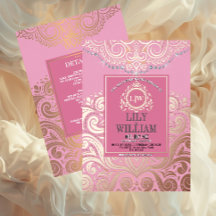 Rosa Dourado Clássico Monograma Boho Casamento