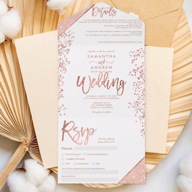 Rosa dourado confete branco chic casamento (Criador carregado)