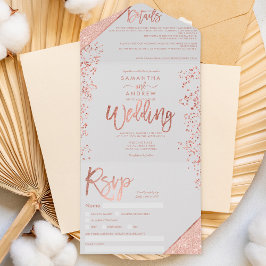 Rosa dourado confetti cinza casado