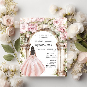 Rosa dourado cor-de-rosa arco Quinceanera convite