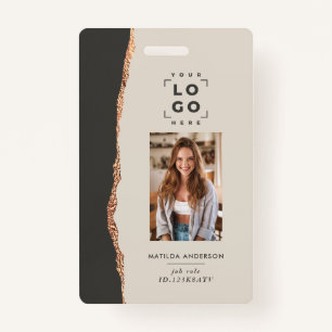 Rosa dourado, crachá natural preto, elegante