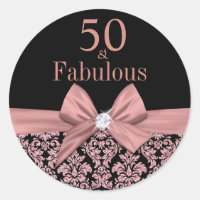 Rosa dourado damasco 50º adesivo de aniversário