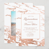 rosa dourado faux foil marble Quinceanera Convite