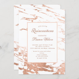 rosa dourado faux foil marble Quinceanera Convite
