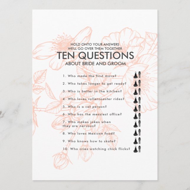 Rosa Dourado Floral Dez Perguntas Casamento (Frente)