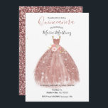 Rosa Dourado Flores Rosa-Brilhantes Convite Quince<br><div class="desc">Rosa Dourada Flores Rosa,  Quinceanera Mis Quince Anos,  15,  Aniversário, </div>