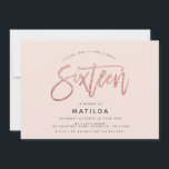 Rosa dourado - foto brilhante doce de 16 anos<br><div class="desc">Efeito ouro rosa,  cinza rosa brilhante brilha moderno convite de 16 anos. Moderno mínimo na design de tendência com o guião elegante chic. Parte de uma coleção de anos. Perfeito para a sua adolescente de vidro. Retrato fotográfico.</div>