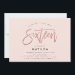 Rosa dourado - foto brilhante doce de 16 anos<br><div class="desc">Efeito ouro rosa,  cinza rosa brilhante brilha moderno convite de 16 anos. Moderno mínimo na design de tendência com o guião elegante chic. Parte de uma coleção de anos. Perfeito para a sua adolescente de vidro. Pasta de fotos na paisagem.</div>