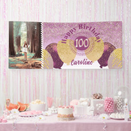 Rosa Dourado Glitter 100º Aniversário e Balões