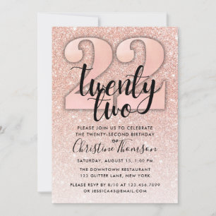 Rosa Dourado Glitter 22º Convite de Aniversário