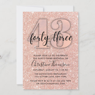 Rosa Dourado Glitter 43º Convite de Aniversário