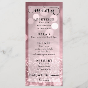 Rosa Dourado Glitter Bokeh e Typografia Menu Casam