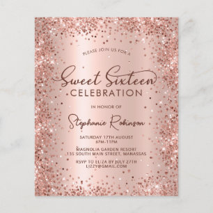 Rosa Dourado Glitter Doce 16 Convite de Aniversári