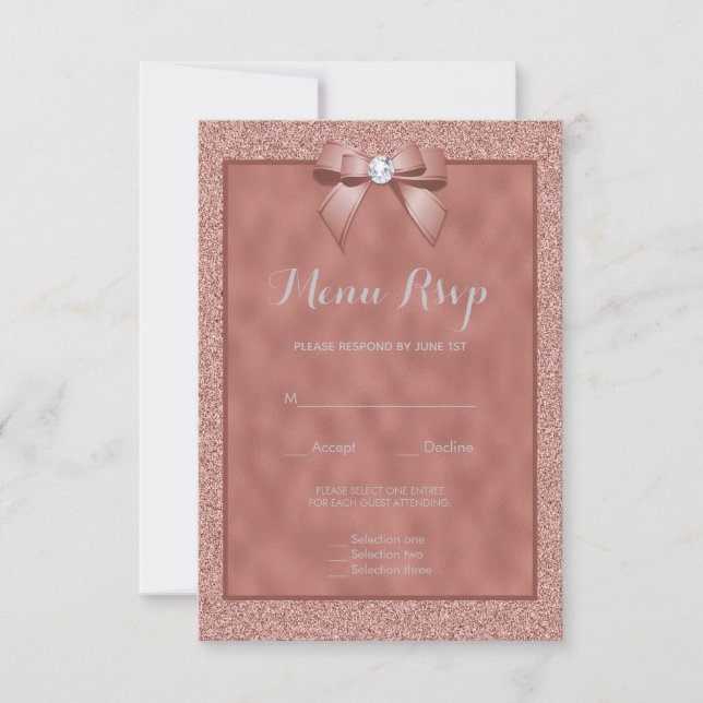 Rosa Dourado & Glitter Elegante Menu RSVP (Frente)