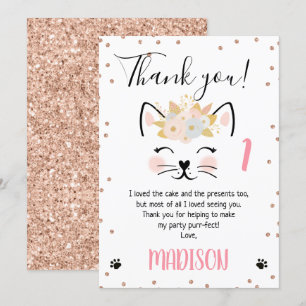 Rosa dourado glitter gatinho cartões de agradecime