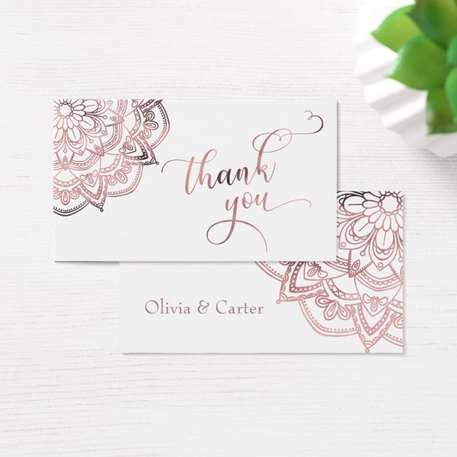 Rosa Dourado Mandala sobre Branco Obrigado Tag Fav (Mesa)