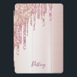 Rosa dourado nome das gotas<br><div class="desc">Uma mala elegante,  feminina e gampa. Rosa de ouro fino e gotejamento de brilho rosa,  pingos de tinta. Fundo metálico de aparência falsa,  rosa de ouro-chic. Insira seu nome,  escrito com um script de estilo moderno,  escrito à mão. Letras rosa escuras de cor dourada.</div>