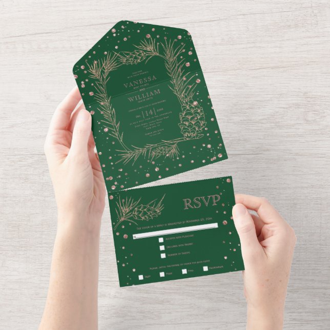 Rosa dourado pine emerald green casamento (Aba destacável)
