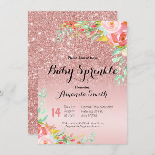 Rosa Dourado Pink Baby Sprinkle convite Floral