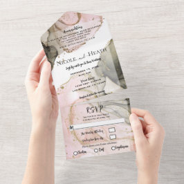 Rosa Dourado Preto Aquarela Casamento Moderno Chic