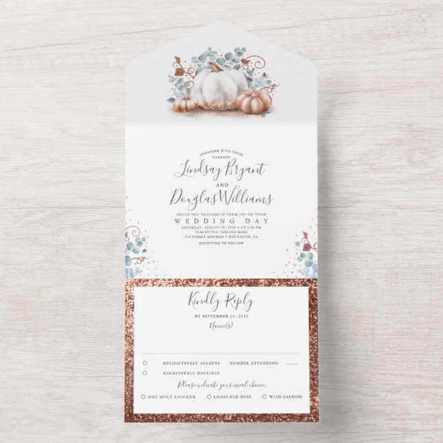 Rosa Dourado Pumpkins Eucalyptus deixa Casamento o (Interno)