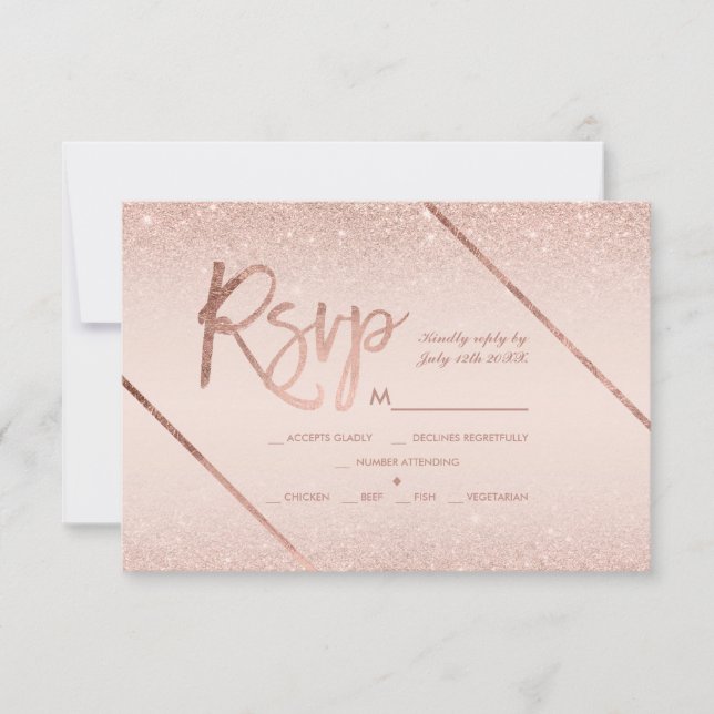Rosa dourado script brilhante blush pink pink rsvp (Frente)