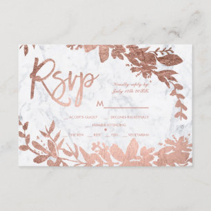 Rosa Dourado script floral branco mármore rsvp cas